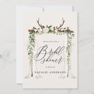 Rustic antler and foliage bridal shower Invitations