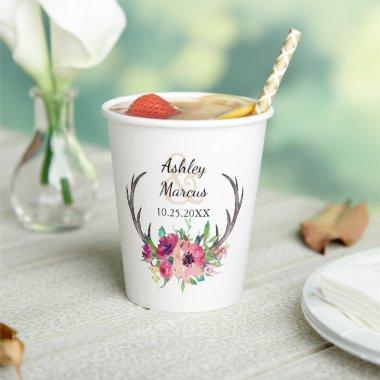 Rustic Antlers Boho Floral Allure Wedding Paper Cups