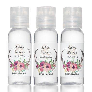 Rustic Antlers Boho Floral Wedding Hand Sanitizer