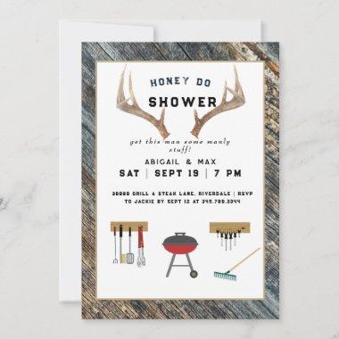Rustic Antlers Honey Do Couples Wedding Shower Invitations