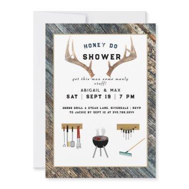 Rustic Antlers Honey Do Couples Wedding Shower Invitations