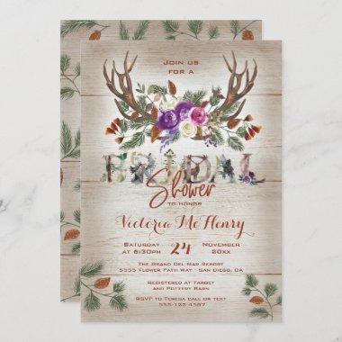 Rustic Antlers & Pine Branches Bridal Shower Invitations