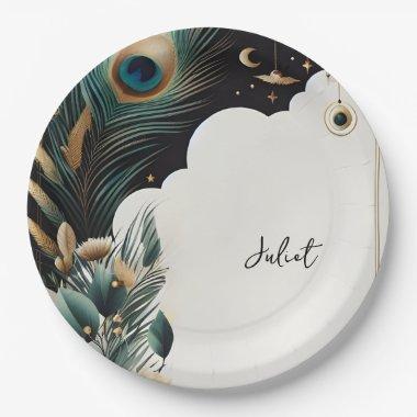 Rustic Asian Sky Cloud Peacock  Paper Plates