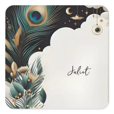 Rustic Asian Sky Cloud Peacock  Square Sticker
