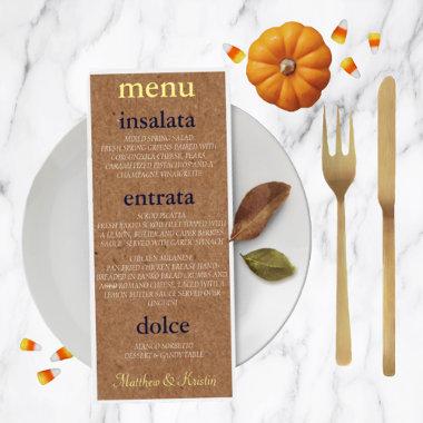 Rustic Autumn Bride Reception Shower Party Menu