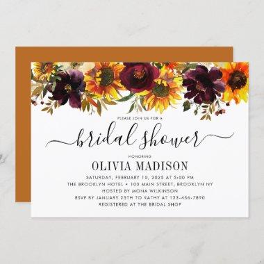 Rustic Autumn Fall Sunflower Floral Bridal Shower Invitations