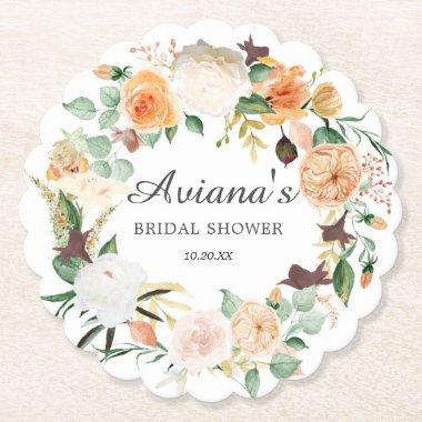 Rustic Autumn Floral Bridal Shower Paper Coaster