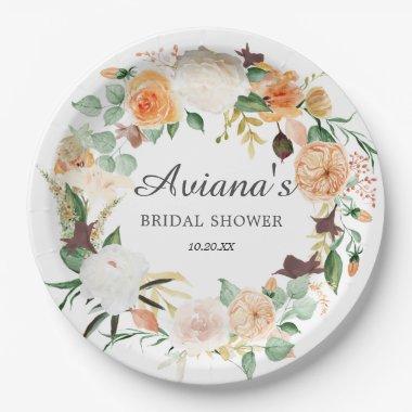 Rustic Autumn Floral Bridal Shower Paper Plates