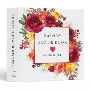 Rustic Autumn Floral Bridal Shower Recipe Book 3 Ring Binder