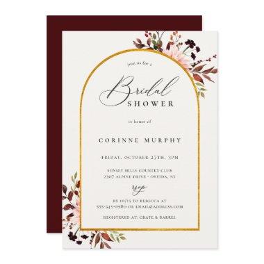 Rustic Autumn Golden Frame Bridal Shower Invitations