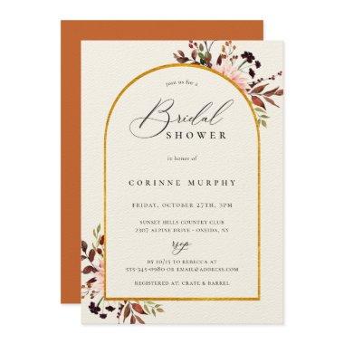 Rustic Autumn Golden Frame Bridal Shower Invitations