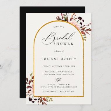 Rustic Autumn Golden Frame Bridal Shower Invitations