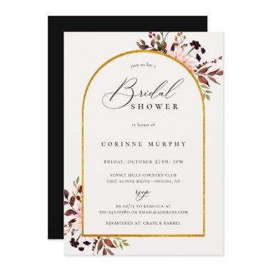 Rustic Autumn Golden Frame Bridal Shower Invitations