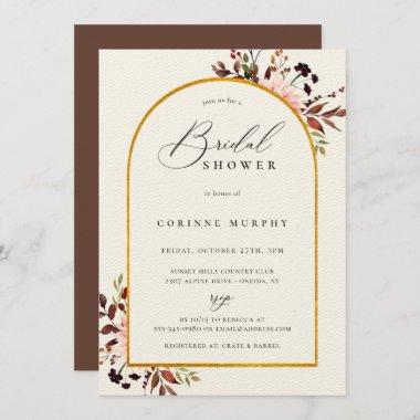 Rustic Autumn Golden Frame Bridal Shower Invitations