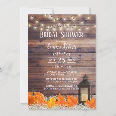 Rustic Autumn Lantern String Lights Bridal Shower Invitations