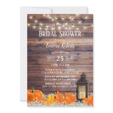 Rustic Autumn Lantern String Lights Bridal Shower Invitations