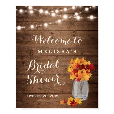 Rustic Autumn Leaves String Lights Bridal Shower Poster