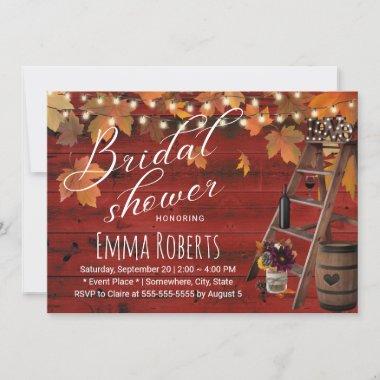 Rustic Autumn Leaves Wooden Ladder Bridal Shower Invitations