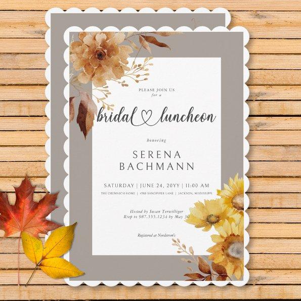 Rustic Autumn Sunflower Taupe White Bridal Lunch