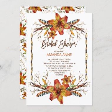 Rustic Autumn Tiger Lily Bridal Shower Invitations
