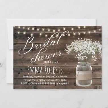 Rustic Baby's Breath Floral Jar Barn Bridal Shower Invitations