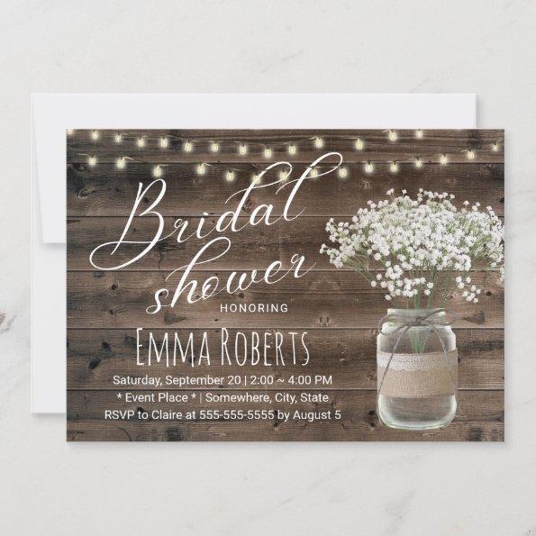 Rustic Baby's Breath Floral Jar Barn Bridal Shower Invitations