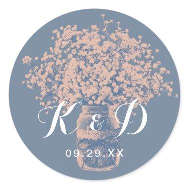 Rustic Baby's Breath Jar Dusty Blue Wedding Seal