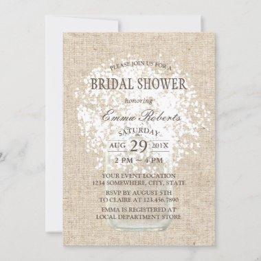 Rustic Baby's Breath Mason Jar Bridal Shower Invitations