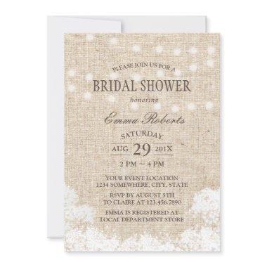 Rustic Baby's Breath & String Lights Bridal Shower Invitations