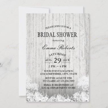 Rustic Baby's Breath White Wood Bridal Shower Invitations