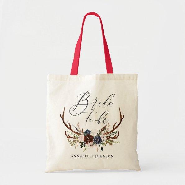 rustic bachelorette bride to be floral antlers tote bag