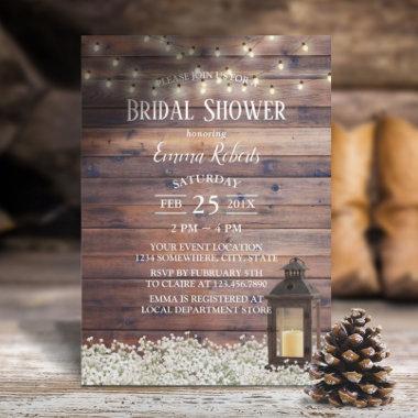 Rustic Barn Lantern String Lights Bridal Shower Invitations