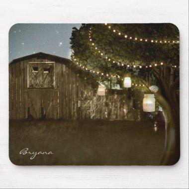 Rustic Barn & Tree Lights Wedding Mouse Pad