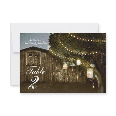 Rustic Barn & Tree Lights Wedding Table Number