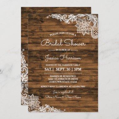 Rustic Barn Wood and Lace Bridal Shower Invitations