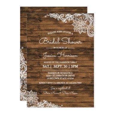 Rustic Barn Wood and Lace Bridal Shower Invitations