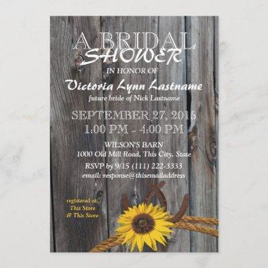 Rustic Barn Wood and Sunflower Bridal Shower Invitations