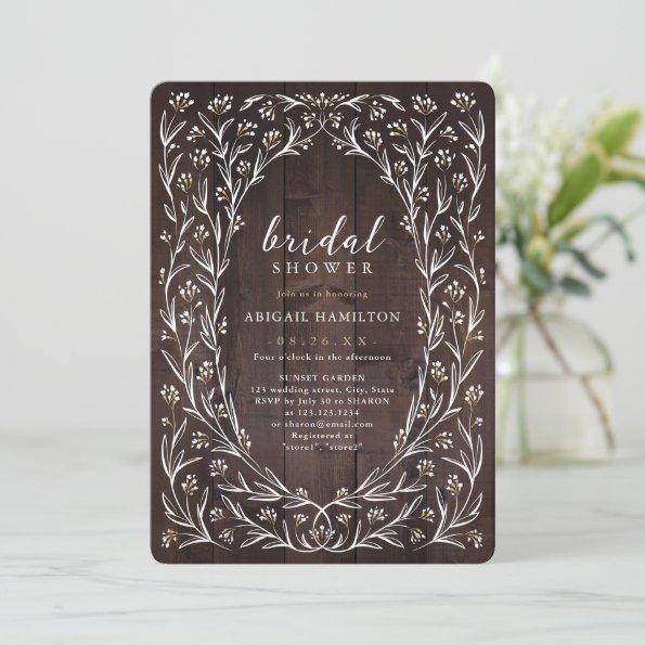 Rustic Barn Wood Boho Floral Country Bridal Shower Invitations