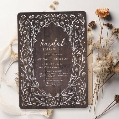 Rustic Barn Wood Boho Floral Country Bridal Shower Invitations
