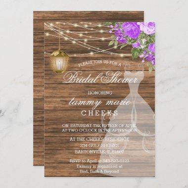 Rustic Barn Wood Bridal Shower - Purple Invitations