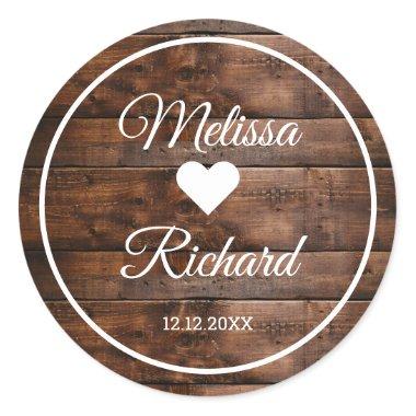 Rustic Barn Wood Country Wedding Favor Classic Round Sticker