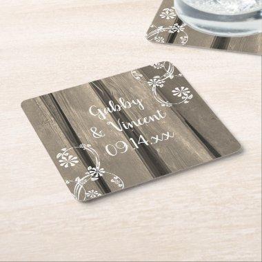 Rustic Barn Wood Country Wedding Square Paper Coaster