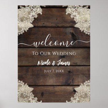 Rustic Barn Wood & Lace Romantic Elegant Wedding Poster