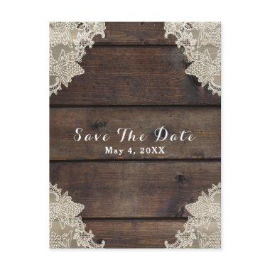 Rustic Barn Wood & Lace Romantic Save the Date Announcement Post