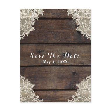 Rustic Barn Wood & Lace Romantic Save the Date Announcement PostInvitations