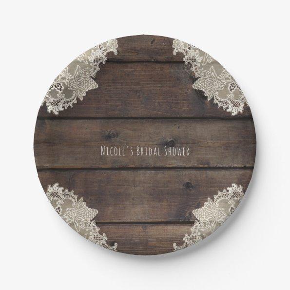Rustic Barn Wood & Lace Romantic Wedding Reception Paper Plates