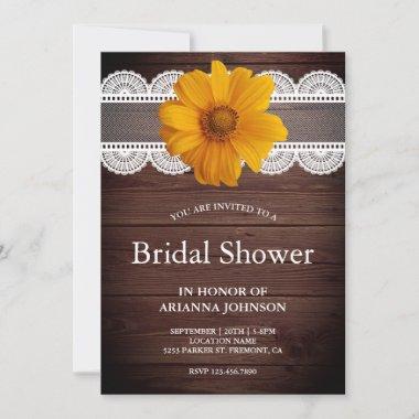 Rustic Barn Wood Lace Sunflower Bridal Shower Invitations