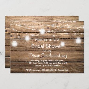 Rustic Barn Wood Mason Jar Lights Bridal Shower Invitations