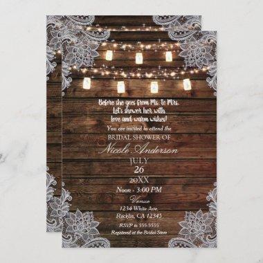 Rustic Barn Wood & Mason Jars Bridal Shower Invitations