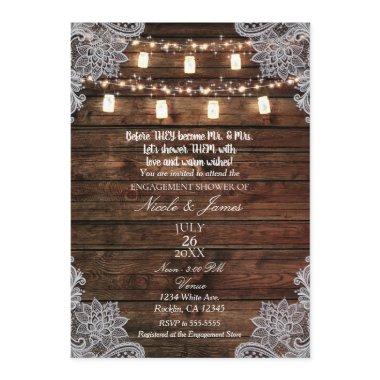 Rustic Barn Wood & Mason Jars Engagement Shower Invitations